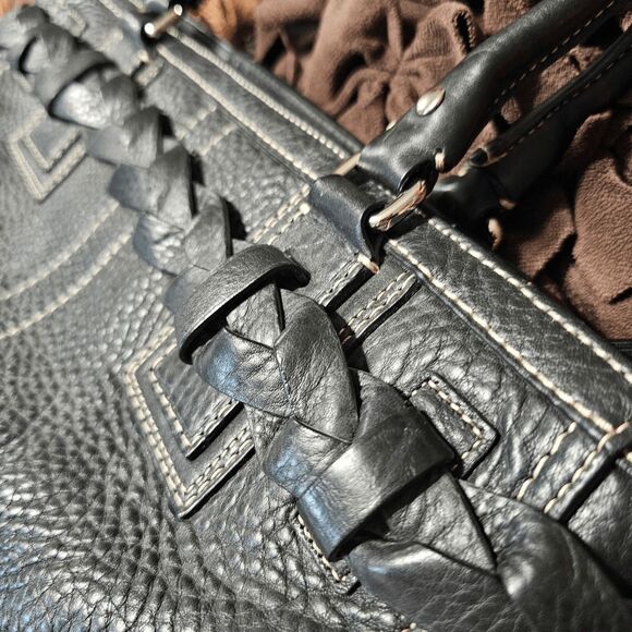 Near Vintage Coach Hamptons Carryall Tote Satchel in Black Pebbled Leather - Picture 3 of 8